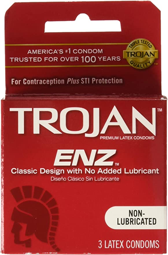 TROJAN ENZ NON LUBRICATED PREMIUM LATEX CONDOMS - 3 PACK