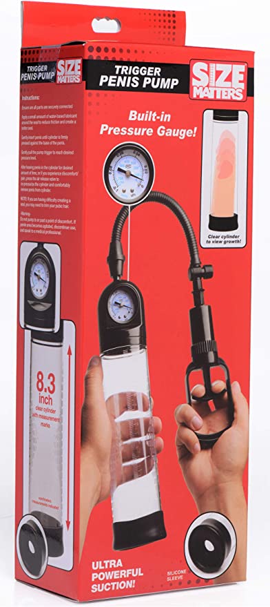 Size Matters Trigger Penis Pump with Built-in Pressure Gauge, Clear*