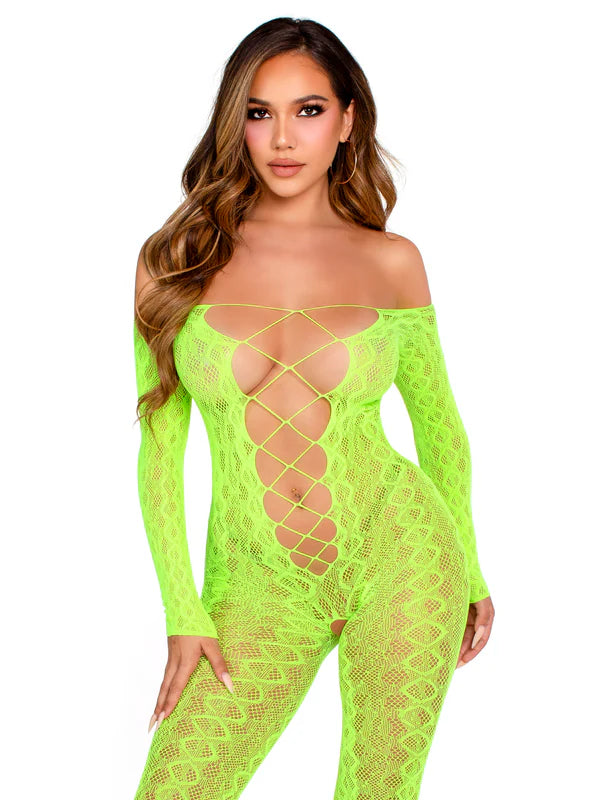 Python net crotchless footless lingerie jumpsuit
