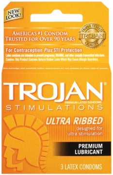TROJAN STIMULATIONS ULTRA RIBBED LUBRICATED CONDOMS - 3 PACK