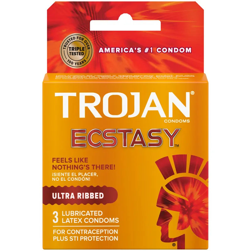 TROJAN ULTRA RIBBED ECSTASY CONDOMS - 3 PACK