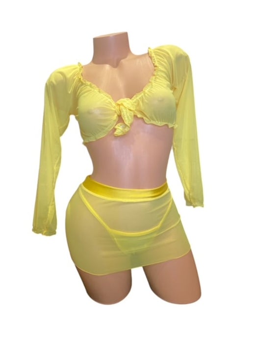Makayla Yellow Mesh Skirt Set