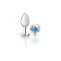 Cheeky Charms-Silver Metal Butt Plug- Heart-Clear-Small