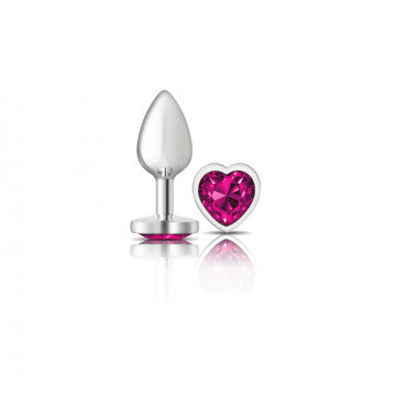Cheeky Charms-Silver Metal Butt Plug- Heart-Bright Pink-Small