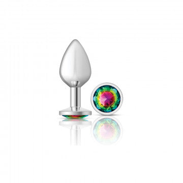Cheeky Charms-Silver Metal Butt Plug- Round-Rainbow-Medium