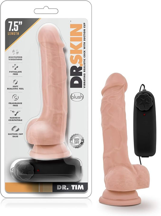 Blush Dr. Skin 7.5 Inch Realistic Vibrating Dildo with Suction Cup, Vanilla
