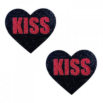 Kiss Red and Black Glitter Heart Nipple Cover Pasties