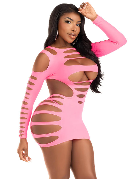 Leg Avenue  Hits Different Shredded Mini Dress Neon Pink
