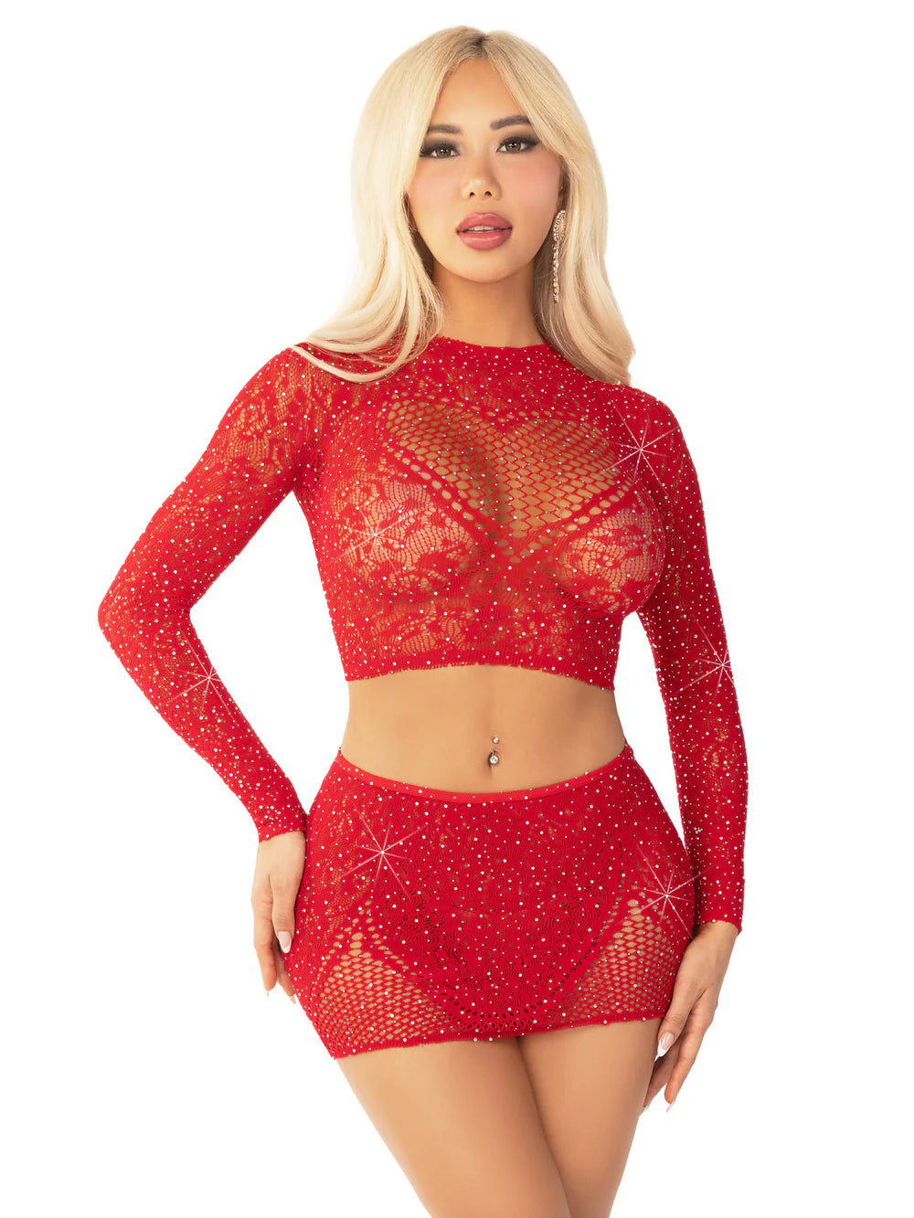 Leg Avenue Womens Rhinestone 2 Piece Red
