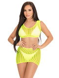 2 Pc crochet Net crop top and mini skirt neon yellow