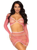 2 pc. Zig zag Net crop top and mini skirt pink