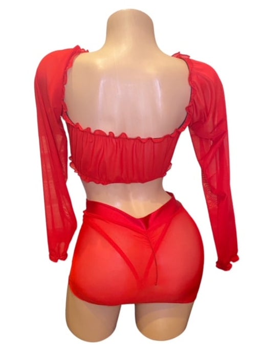Makayla Red Mesh Skirt Set